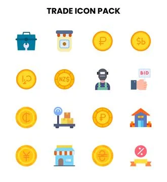 Trade Flat Design Icons Pack Stock Illustration