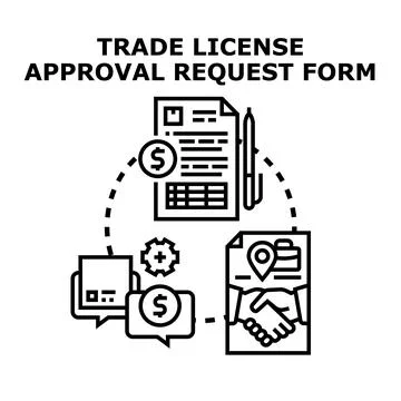 Trade license approval request form processing concept Stock Illustration