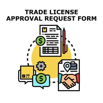 Trade license approval request form processing concept Stock Illustration