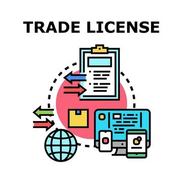 Trade license document managing global online business Stock-Illustration
