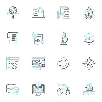 Trade linear icons set. Commerce, Exchange, Market, Barter, Import, Export Stock Illustration
