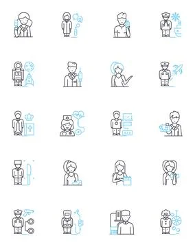 Trade linear icons set. Import, Export, Commerce, Transaction, Barter, Exchange Stock Illustration