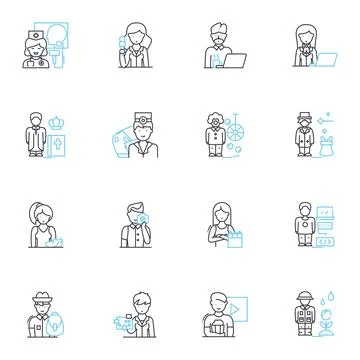 Trade linear icons set. Import, Export, Commerce, Transaction, Barter, Exchange Stock Illustration