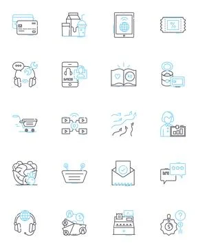 Trade linear icons set. Negotiation, Import, Export, Tariffs, Exchange, Commerce Illustration