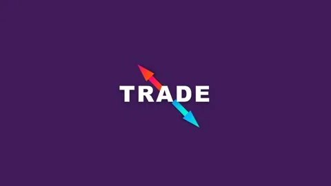 Trade logo with arrows on purple. Stock Footage 334659180