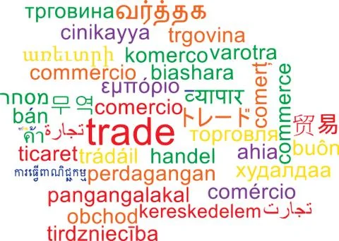 Trade multilanguage wordcloud background concept Illustrazione stock