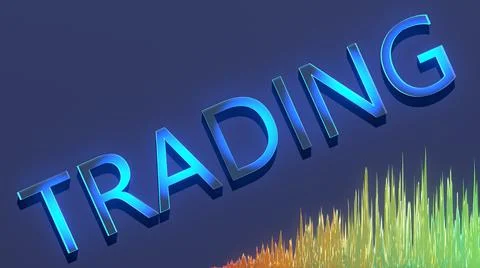 Trade neon with mount chart. Abstract trade design.3D render illustration. 스톡 일러스트