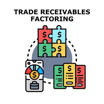 Trade receivables factoring process illustrating financial transactions Stock Illustration