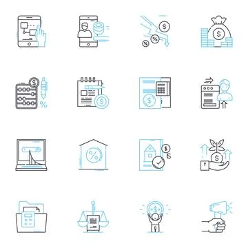 Trade research linear icons set. Analysis, Export, Import, Market, Global, Trend Illustrazione stock