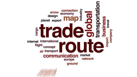 Trade route animated word cloud, text design animation. Stock Footage