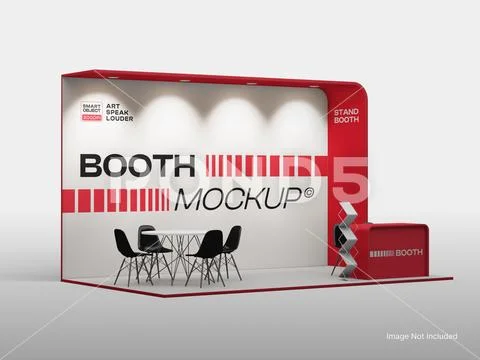 Trade Show Exhibition Booth Mockup 3D Rendering Display Side View PSD Template