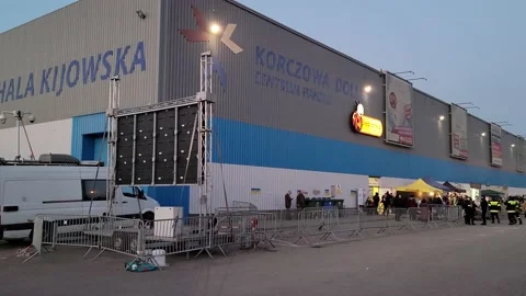 Trade &amp; Storage Centre Converted to Refugee Reception Centre in Poland Stock Footage 221122999