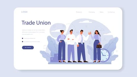 Trade union web banner or landing page. Employees care idea. Stock Illustration