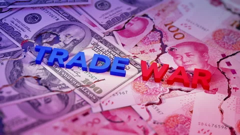 Trade War Concept with US Dollars and Chinese Yuan Stock Footage 307224500