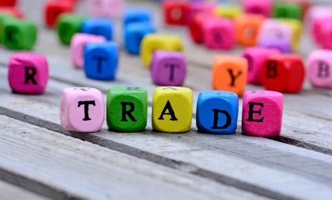 Trade word on table Stock Photos
