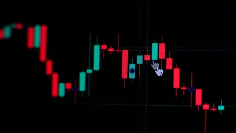 Trader analyse the chart of bitcoin Video stock 244369455