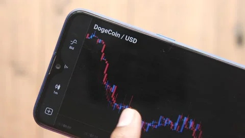 The trader Analysis dogecoin Chart in the Smartphone App . Stock Footage