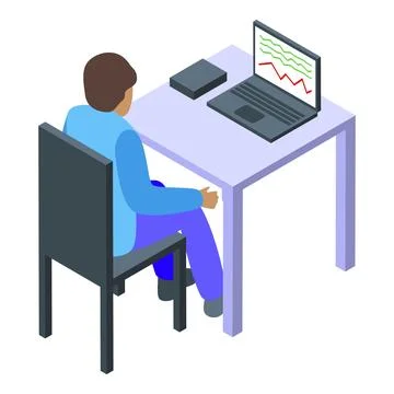 Trader analyzing falling stock market chart on laptop Stock Illustration