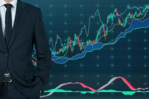 Trader and forex chart Illustrazione stock