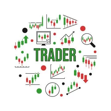 Trader colored banner - vector Digital Currency Trading round illustration Stock Illustration
