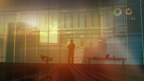 The trader considers the data from the exchange 스톡 사진