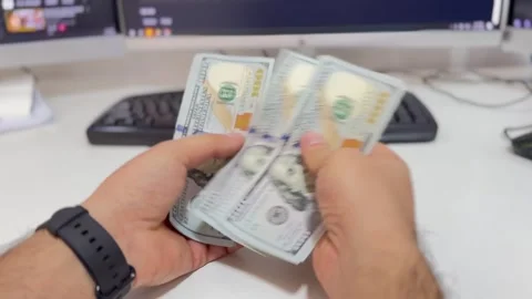 Trader Counting Dollar Bills Stock Footage 297730867