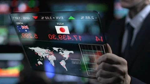 Trader With Futuristic Tablet  Video stock 200144747