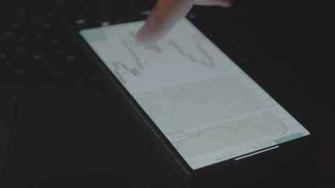 Trader investor analyst using mobile phone app. Analytics for financial stock Stock Footage 250361447