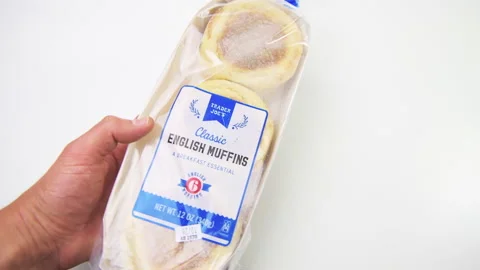 Trader Joe's english muffins buns breakfast bread and nutrition facts Stock Footage