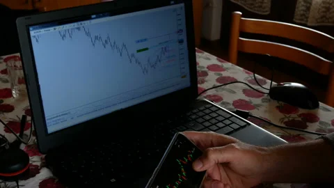 Trader Is Looking At Financial Charts On The Computer Monitor. Bitcoin, Crypt Vídeos de archivo 159793013