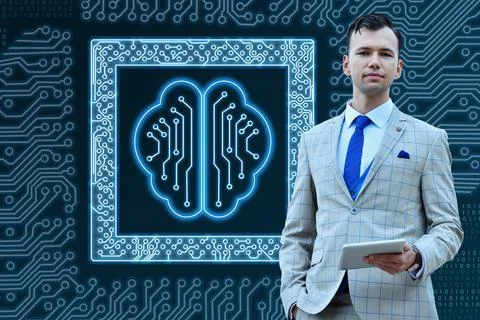 Trader man with digital tablet computer Foto stock