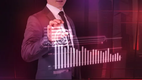 The Trader Monitors The Fall Of Dollar Quotes On A Virtual Panel 4K Stock Footage 245464151