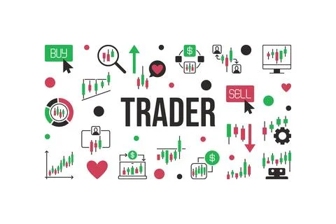 Trader vector Crypto Trading colored horizontal illustration or banner Stock Illustration