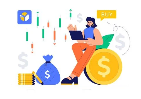Trader Vector Illustration Featuring Financial Trend Evaluation, Data Analy.. Stock Illustration