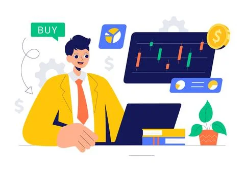 Trader Vector Illustration Featuring Financial Trend Evaluation, Data Analy.. Stock Illustration