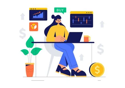 Trader Vector Illustration Featuring Financial Trend Evaluation, Data Analy.. Stock Illustration