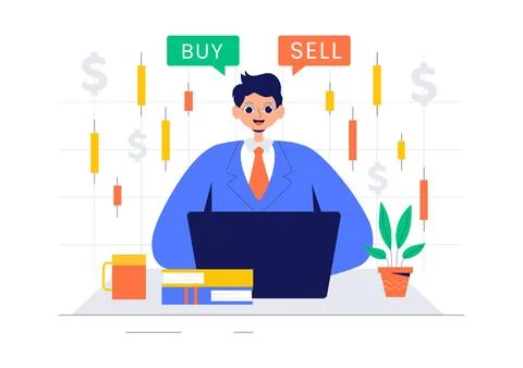 Trader Vector Illustration Featuring Financial Trend Evaluation, Data Analy.. Stock Illustration