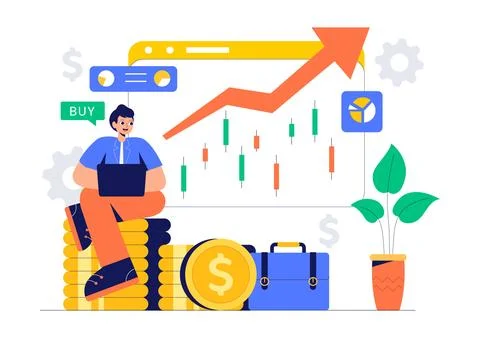 Trader Vector Illustration Featuring Financial Trend Evaluation, Data Analy.. Stock Illustration