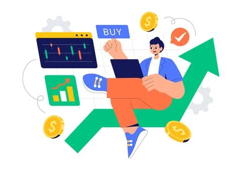 Trader Vector Illustration Featuring Financial Trend Evaluation, Data Analy.. Stock Illustration