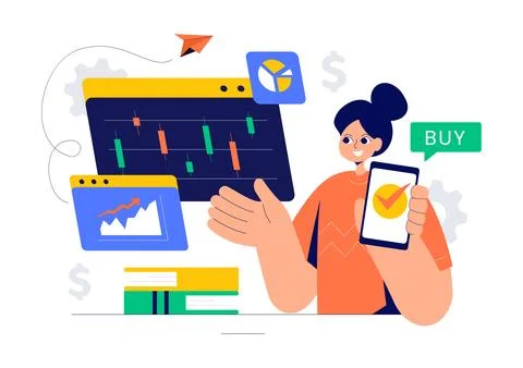 Trader Vector Illustration Featuring Financial Trend Evaluation, Data Analy.. Stock Illustration