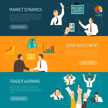 Trader Work Horizontal Banners Set Stock Illustration