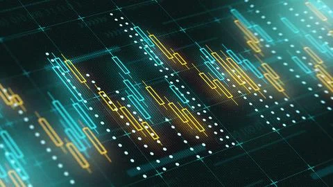 Traders analyze charts and data in a busy financial trading environment Stock Illustration