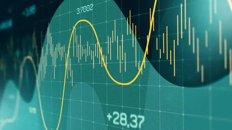Traders analyze charts and graphs for market trends in finance Ilustração Stock