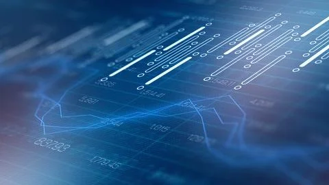 Traders analyze charts with various data points and trends on screen during Stock Illustration
