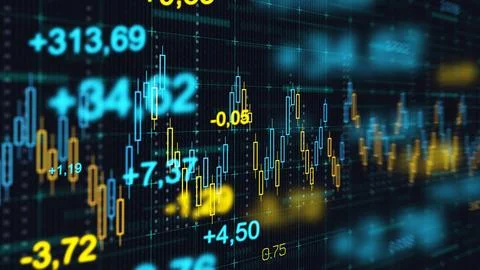 Traders analyze data on screen with charts and graphs during a busy market Illustrazione stock