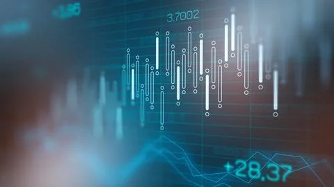 Traders analyze graphs and charts on screens during market hours in financial Stock Illustration