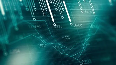 Traders analyze market trends using charts and graphs for investment decisions Stock Illustration