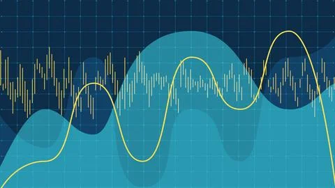 Traders analyze various charts and graphs for market data and trading strategies Illustrazione stock