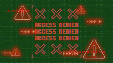 Traders charts showing access denied messages and error indicators on a digital Stock Illustration