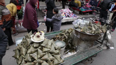 Traders in temple fair during The Spring Festival Stock Footage 34329117
